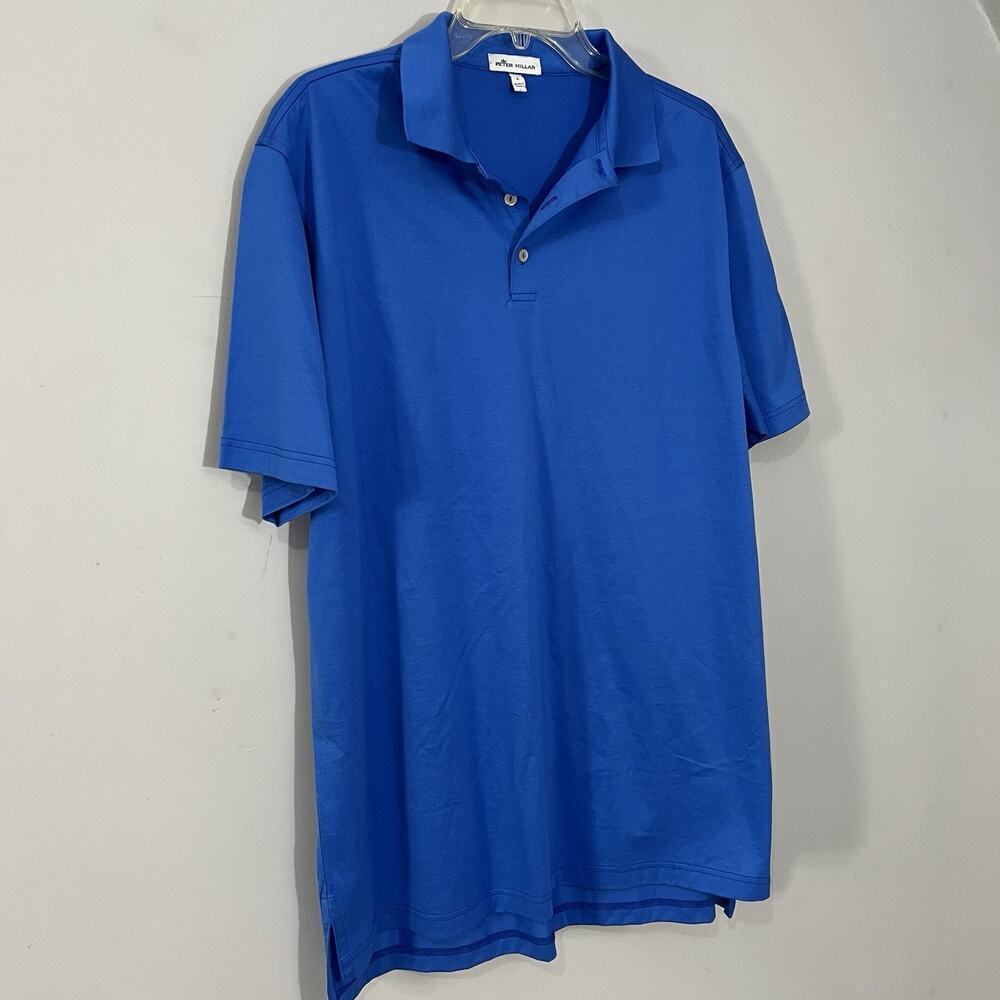 Peter Millar Polo Shirt Large Blue Golf Top Casual Stretch Lightweight Cotton